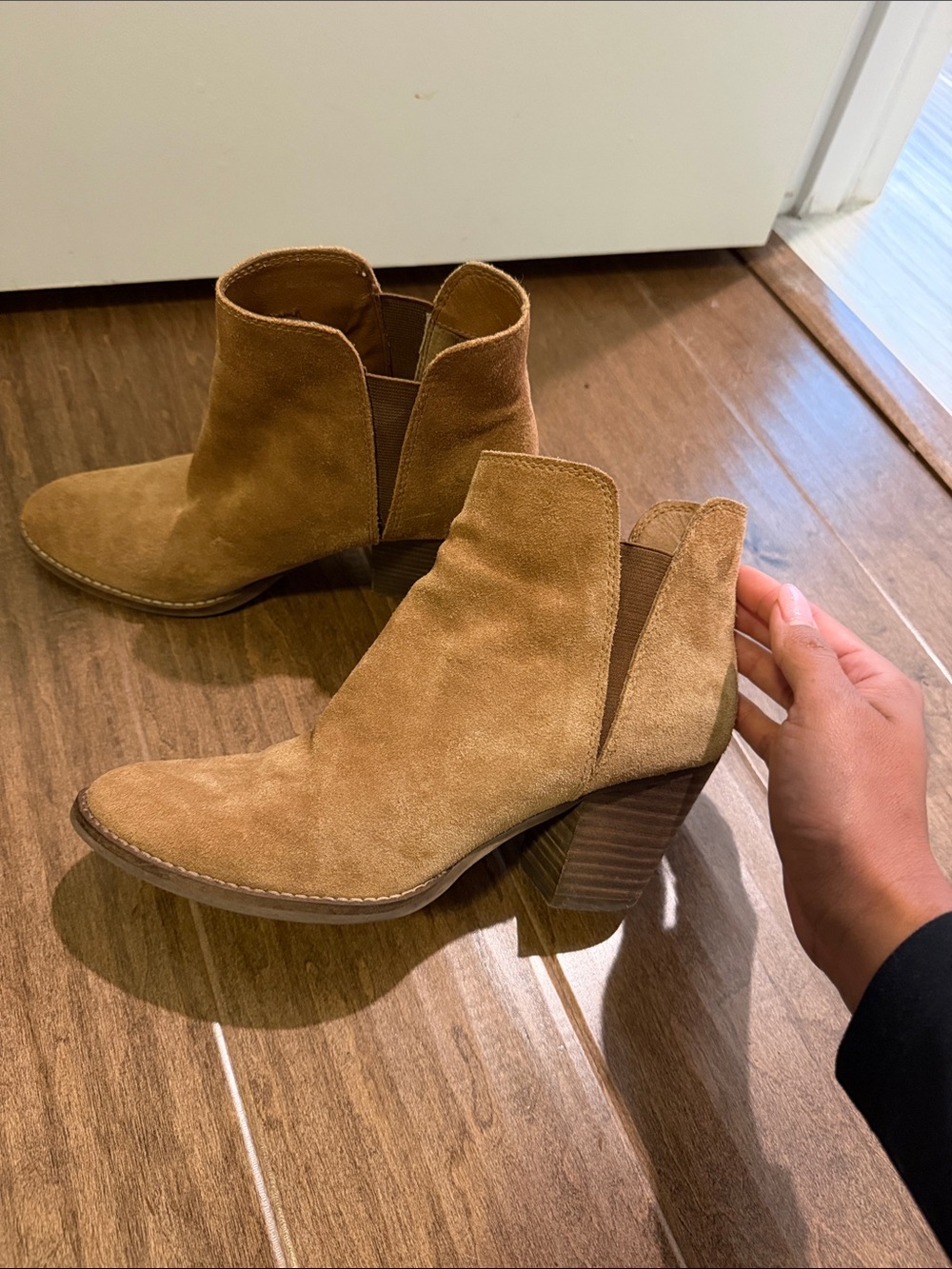 Dolce Vita Chestnut Suede Ankle Booties with Stacked Heel